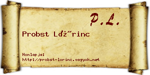 Probst Lőrinc névjegykártya